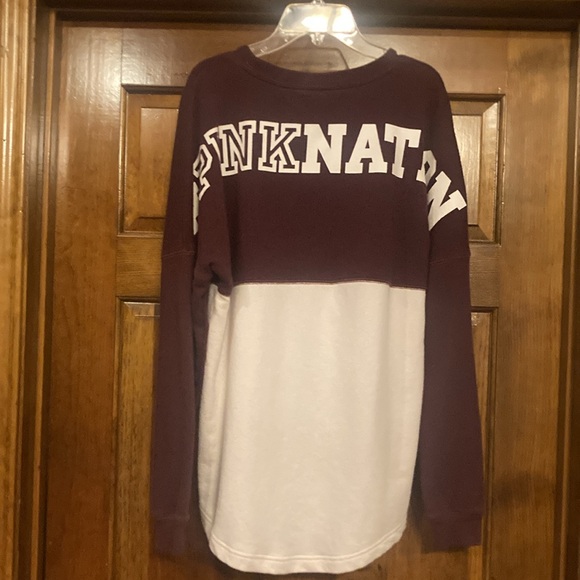 Small PINK Victoria's Secret PINK-Nation Maroon and Ivory Top with Dog Logo - Picture 7 of 11